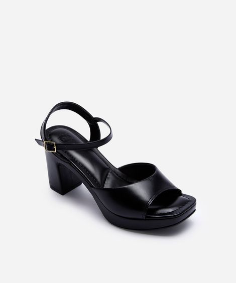 sandália bico quadrado salto meia pata preta