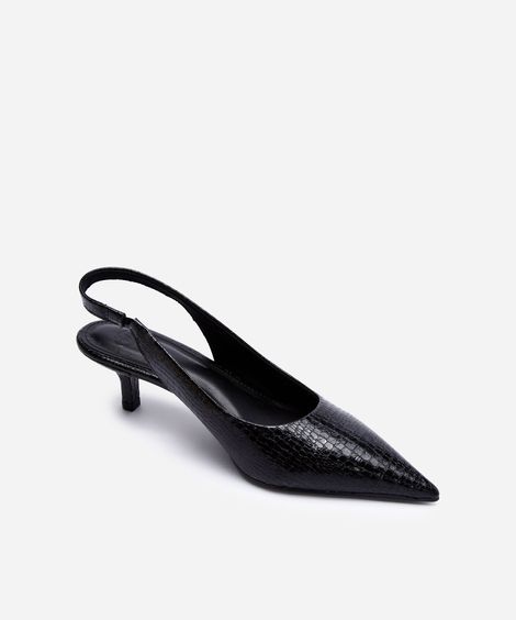 scarpin bico fino salto fino croco preto