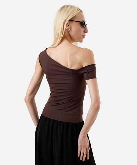 blusa feminina assimétrica em poliamida marrom