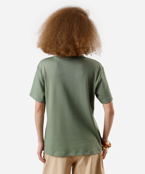 camiseta básica feminina de algodão peruano oversized com fendas verde