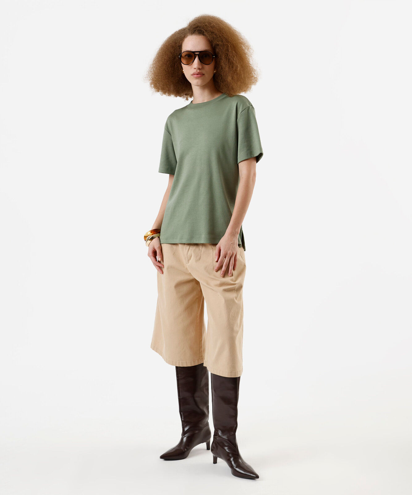 camiseta oversized feminina de algodão peruano interlock verde