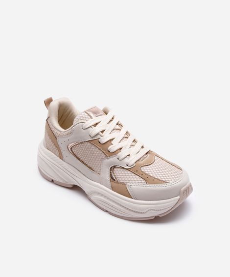 tênis daddy skneakers feminino com recortes bege