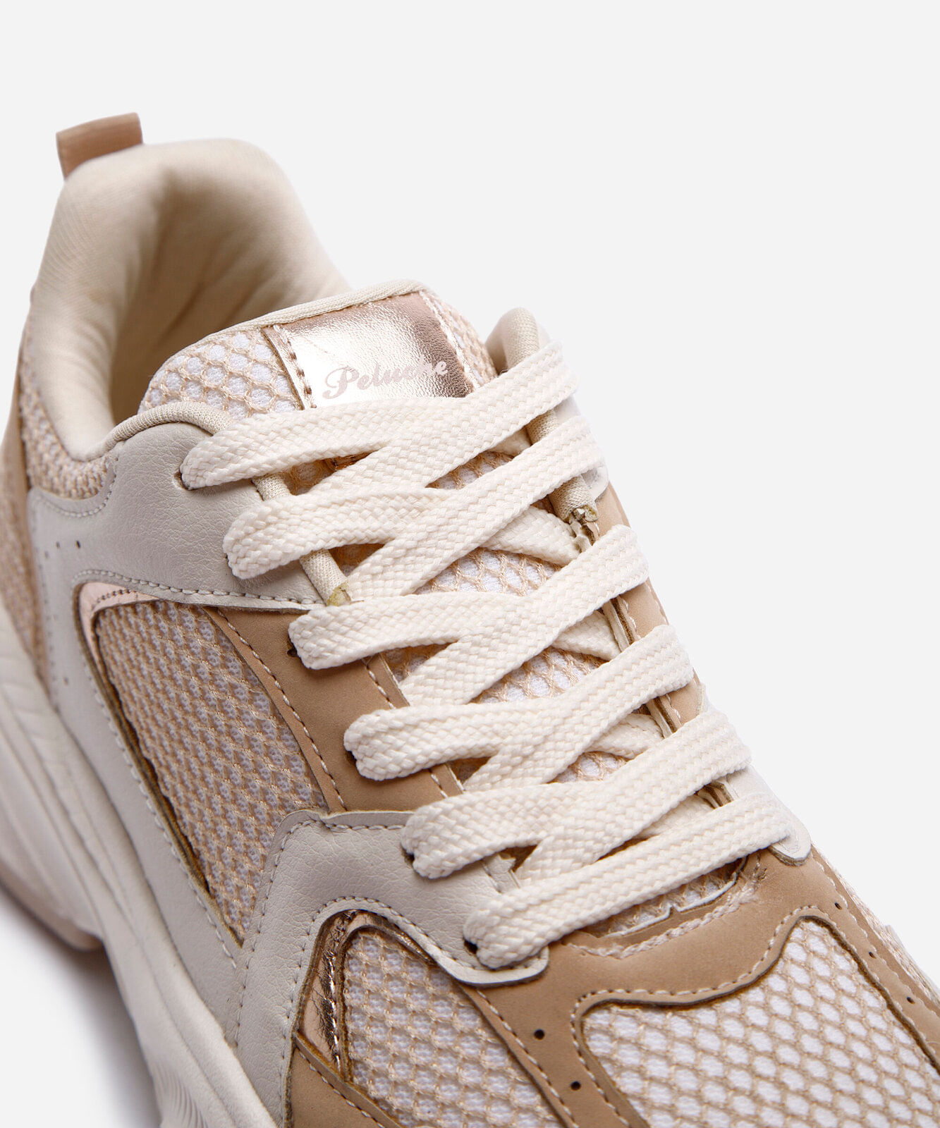 tênis daddy skneakers feminino com recortes bege
