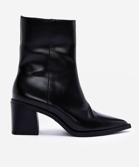 bota cano médio bico fino salto grosso preta