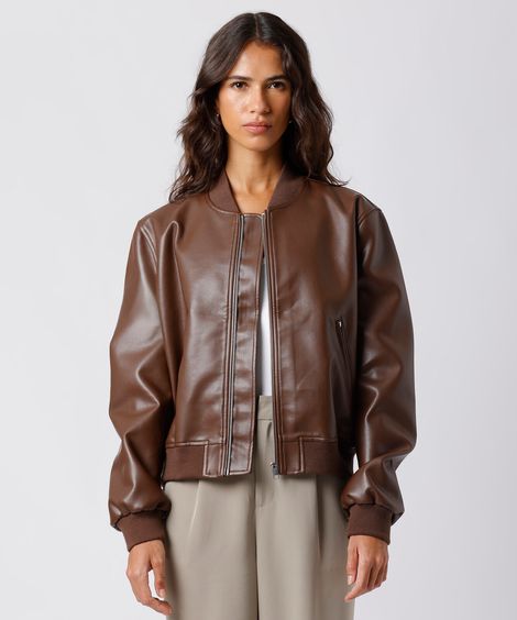 jaqueta bomber de poliuretano mindset marrom