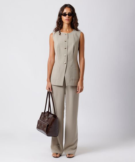 calça de alfaiataria feminina mindset bege