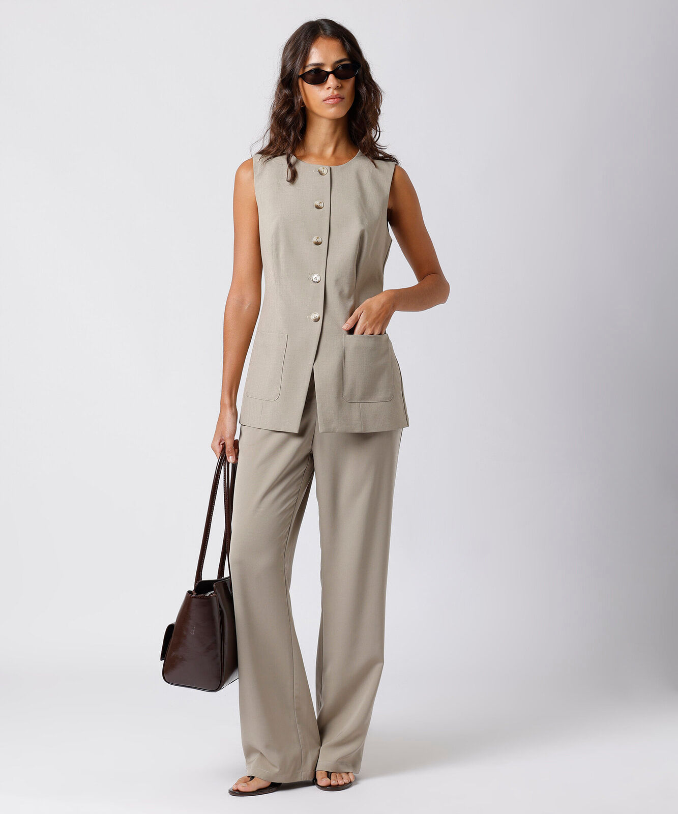 calça de alfaiataria feminina mindset bege