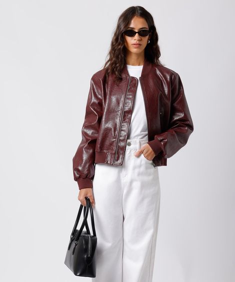 jaqueta bomber feminina de poliuretano mindset vinho