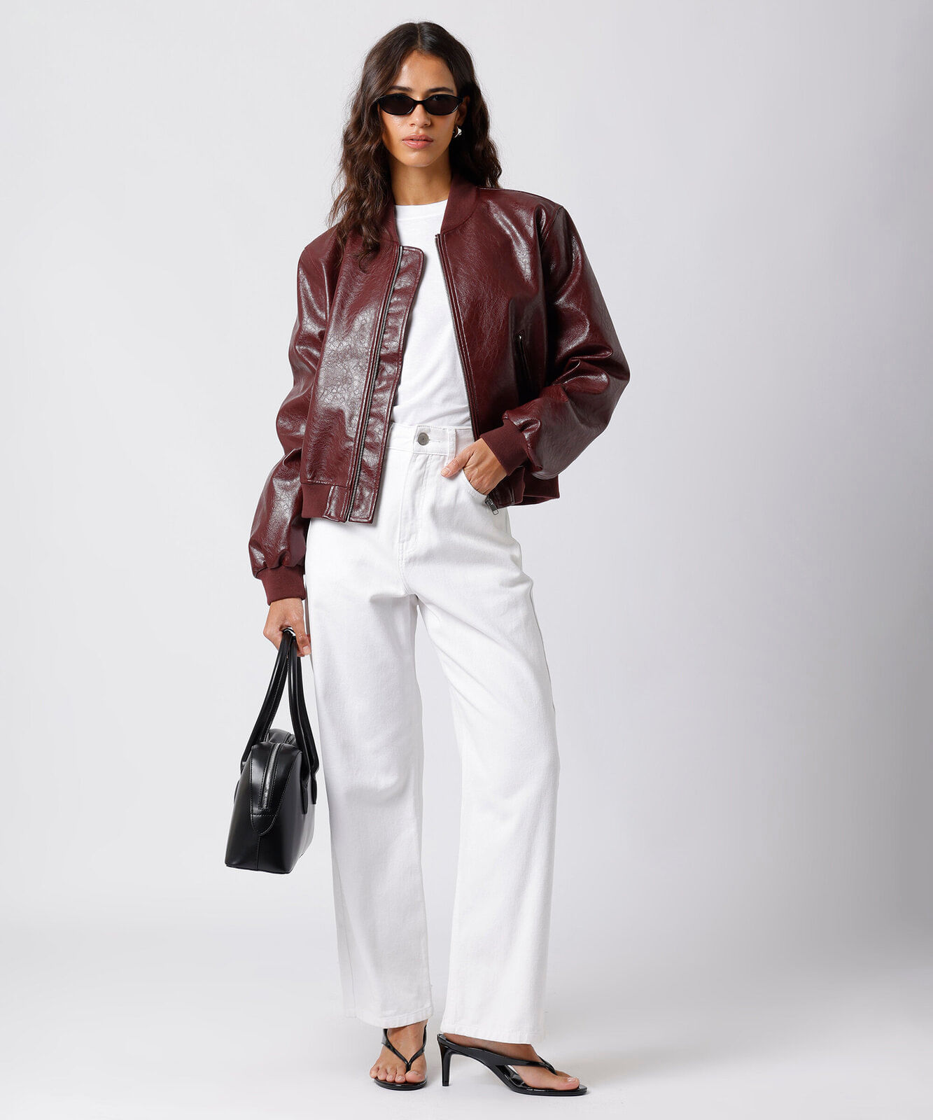 jaqueta bomber feminina de poliuretano mindset vinho