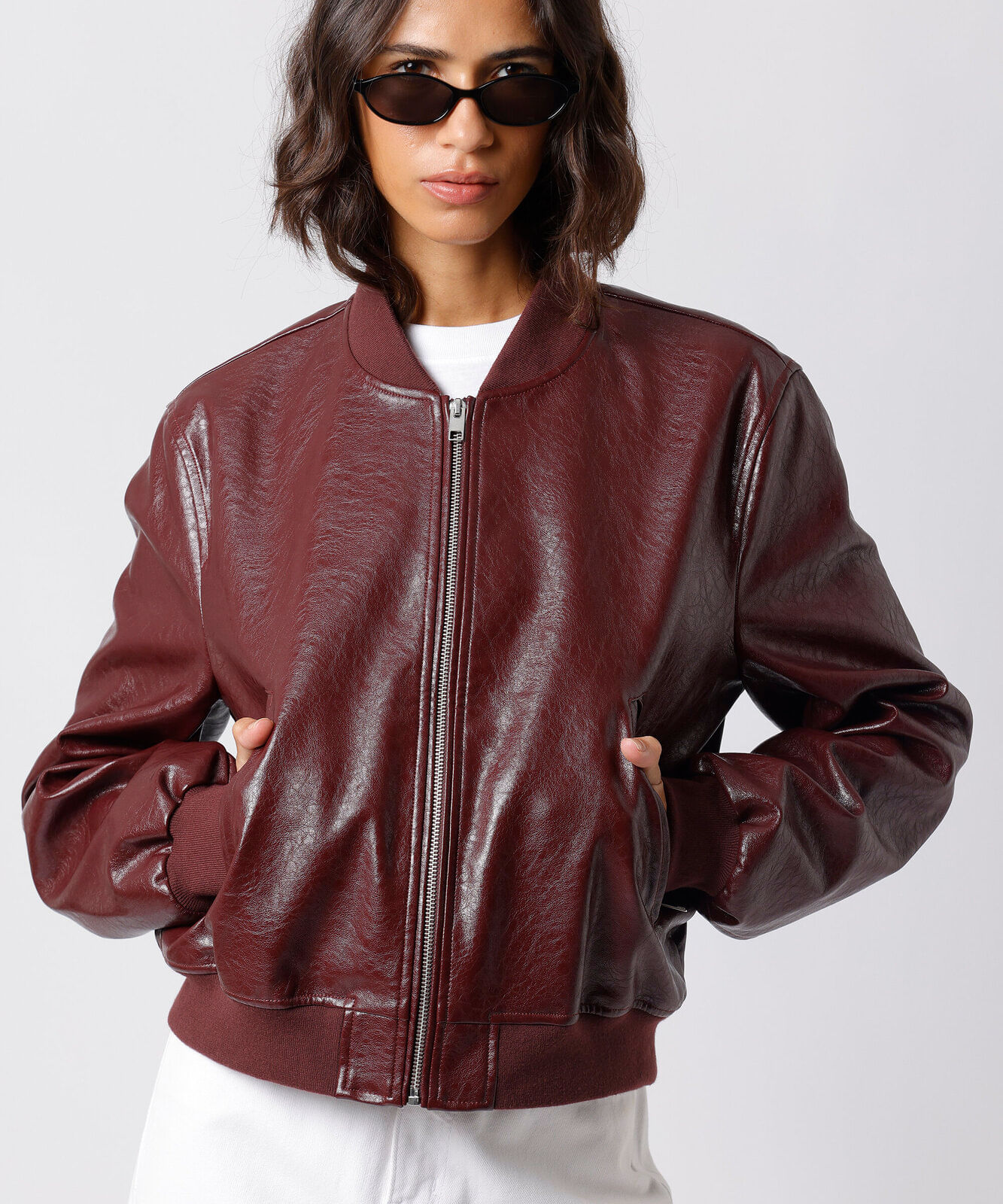 jaqueta bomber feminina de poliuretano mindset vinho