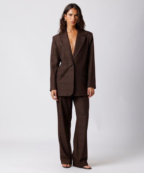blazer de alfaiataria feminino xadrez mindset marrom