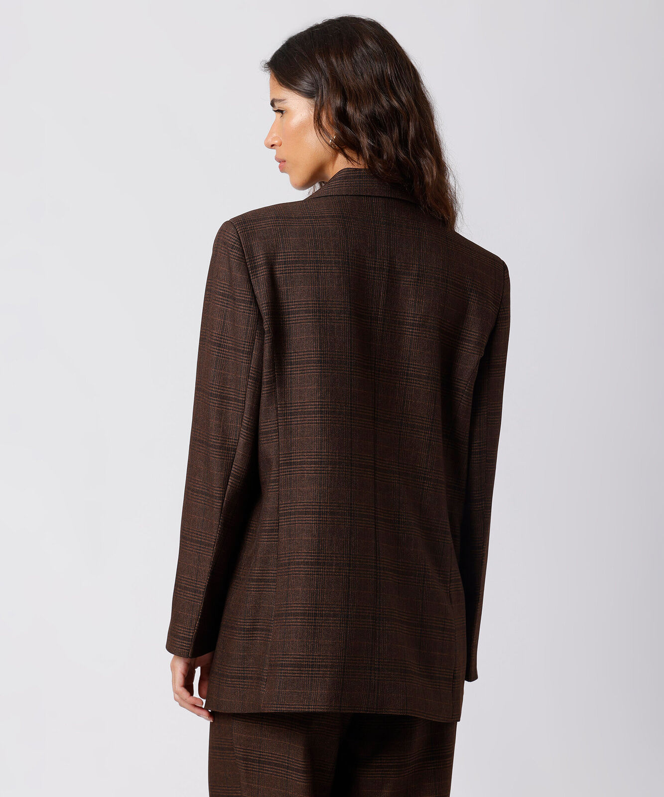 blazer de alfaiataria feminino xadrez mindset marrom