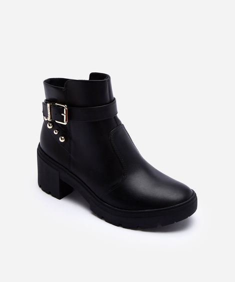 bota tratorada com cano curto e fivela preto