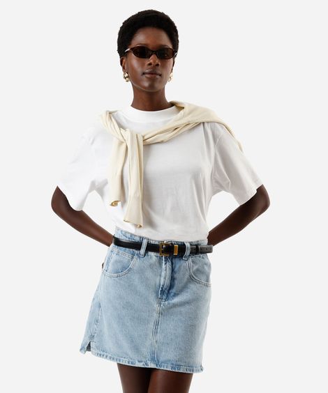 saia feminina cintura alta jeans azul