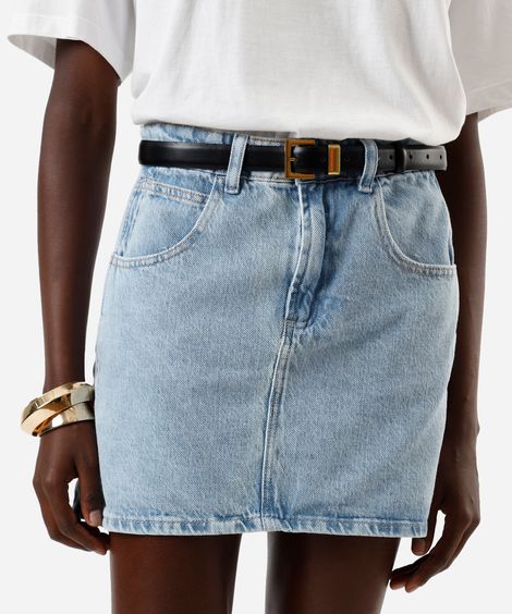 saia feminina cintura alta jeans azul