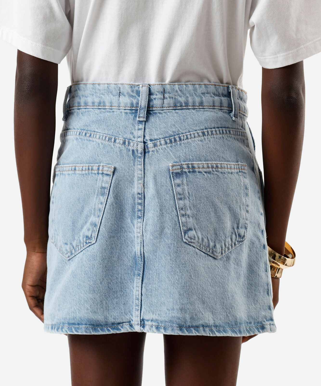 saia feminina cintura alta jeans azul