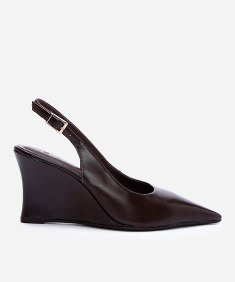scarpin anabela slingback com bico fino - marrom escuro