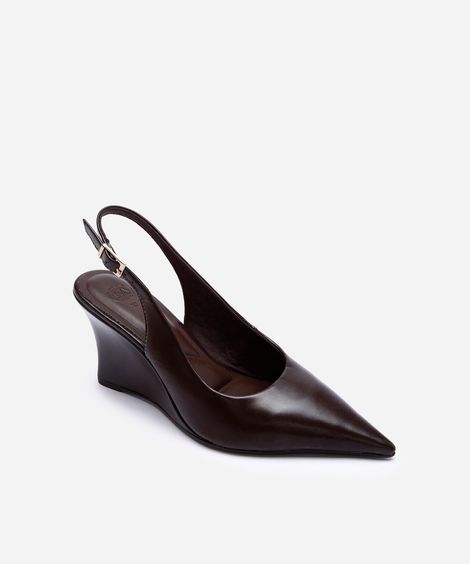 scarpin anabela slingback com bico fino - marrom escuro