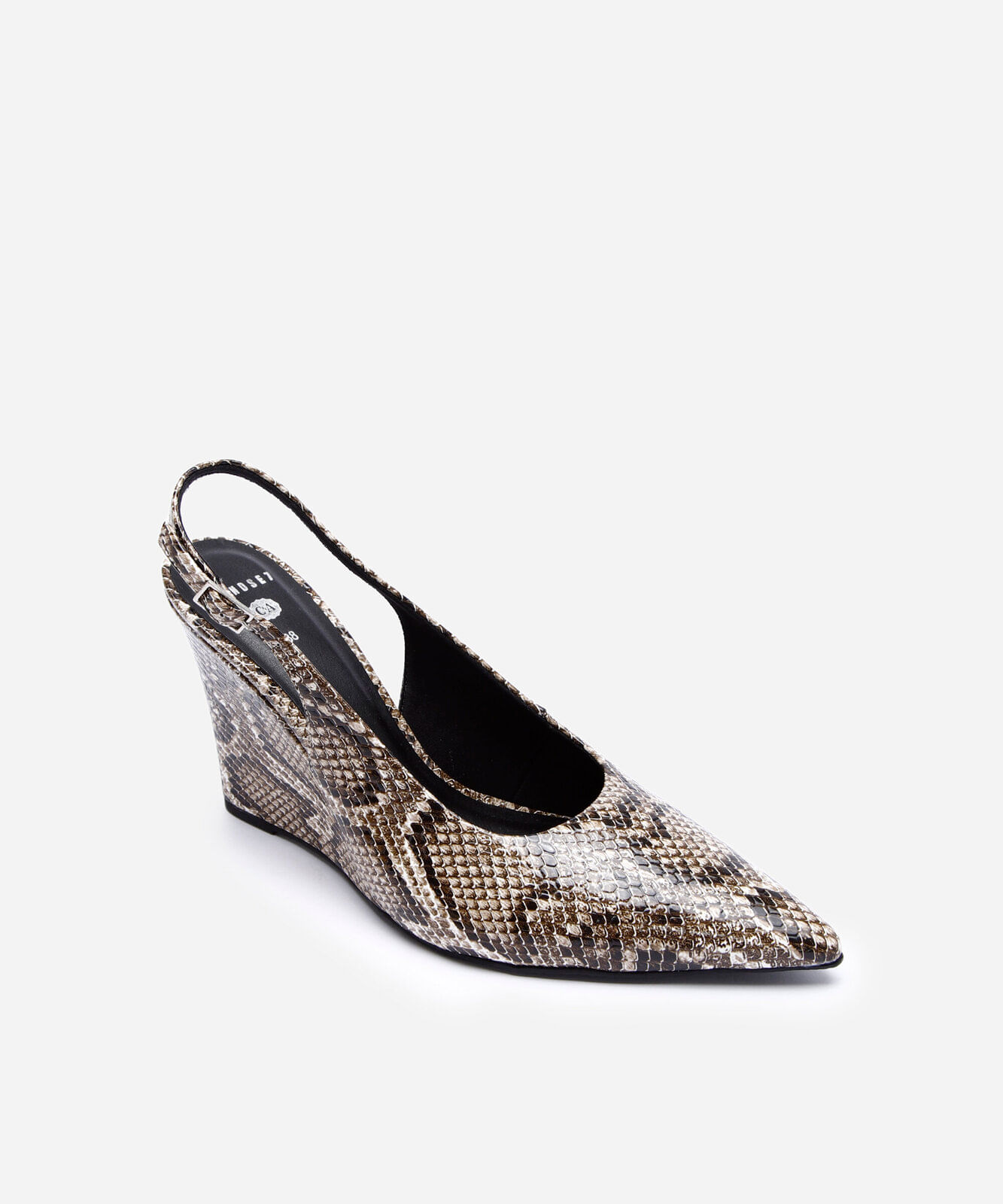 scarpin feminino animal print salto anabela mindset cinza
