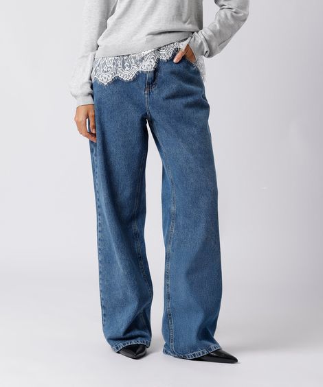 calça reta feminina jeans mindset azul