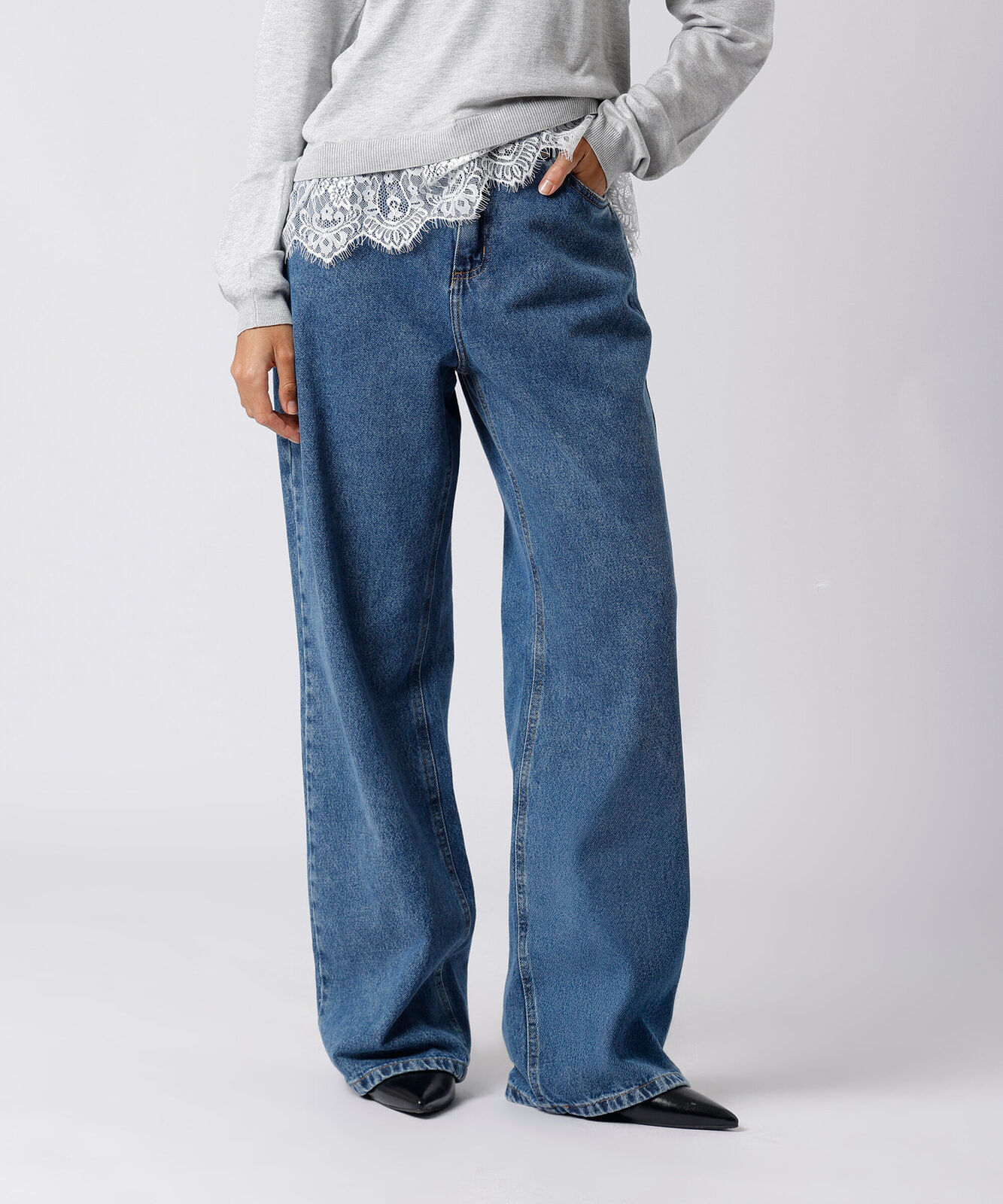 calça reta feminina jeans mindset azul