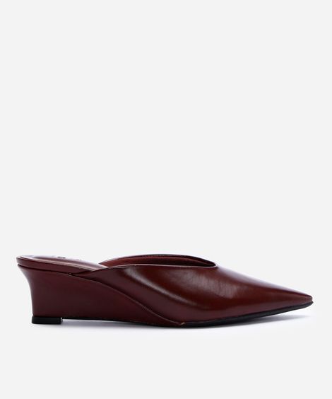 scarpin mule bico fico salto anabela vinho