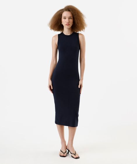 vestido midi básico feminino de algodão azul