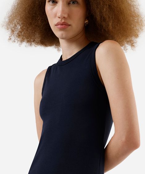 vestido midi básico feminino de algodão azul