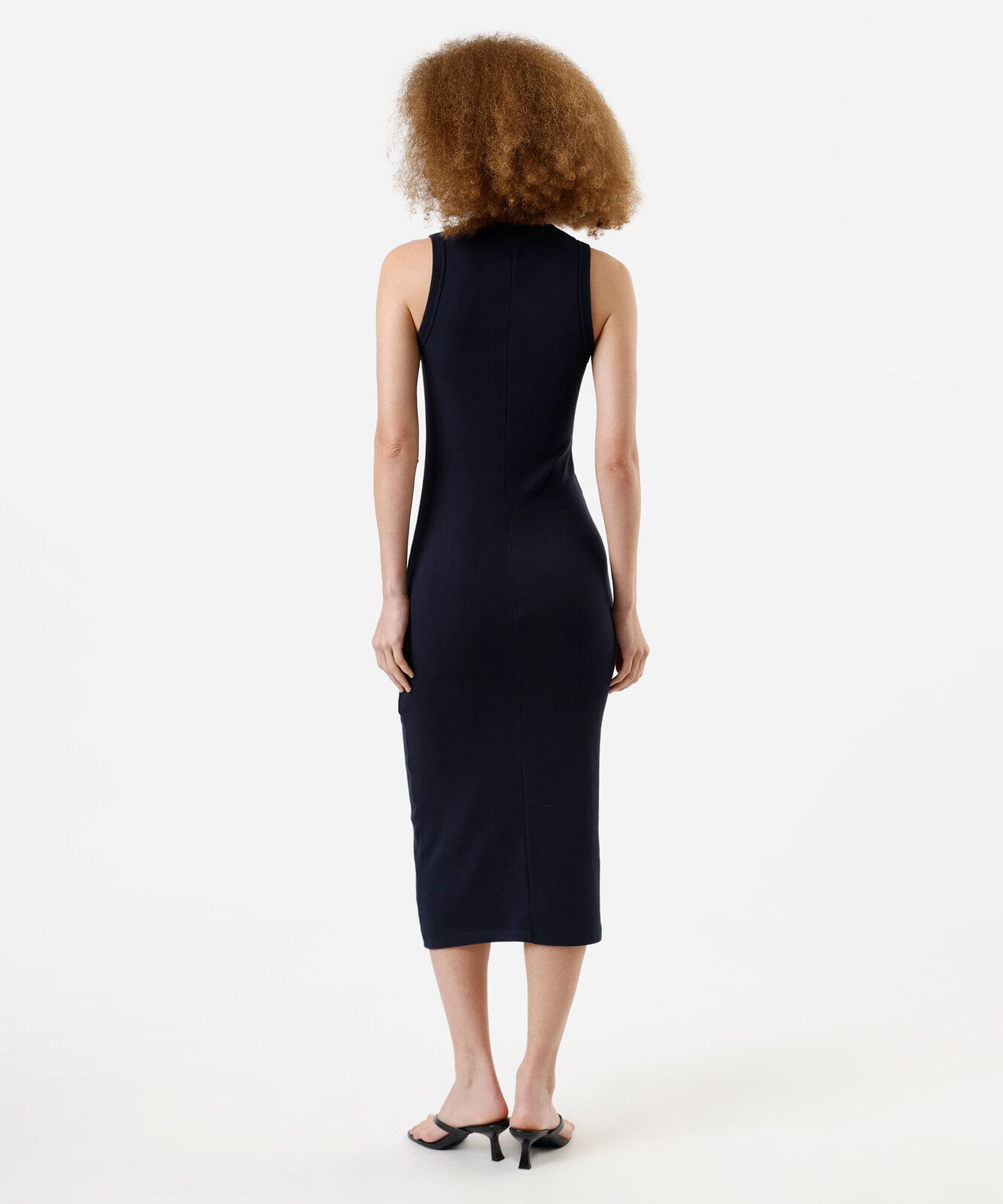 vestido midi básico feminino de algodão azul