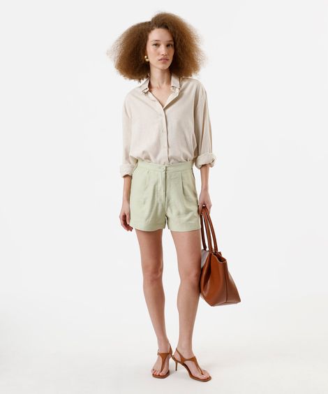 short de alfaiataria feminino com viscose cós elástico verde