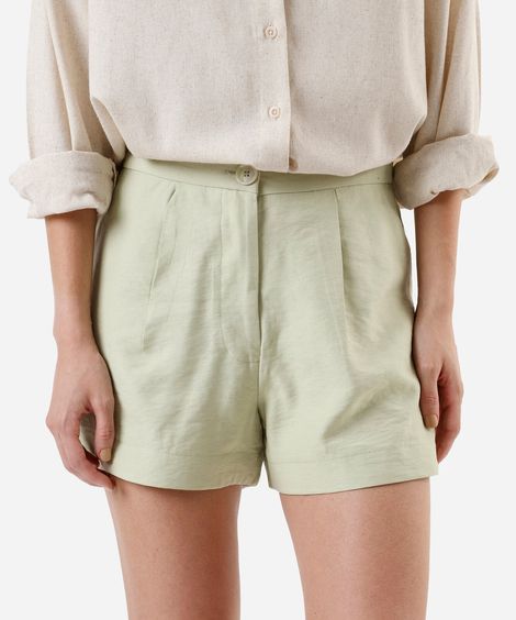 short de alfaiataria feminino com viscose cós elástico verde