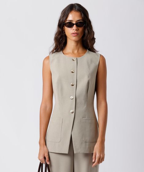 colete de alfaiataria feminino alongado mindset bege
