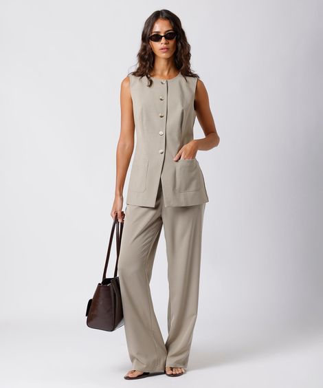 colete de alfaiataria feminino alongado mindset bege