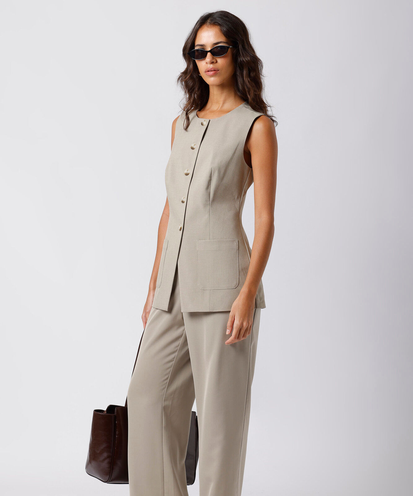 colete de alfaiataria feminino alongado mindset bege