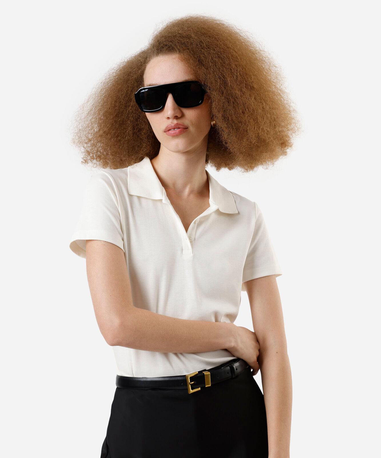 polo feminina de algodão peruano manga curta básica off white