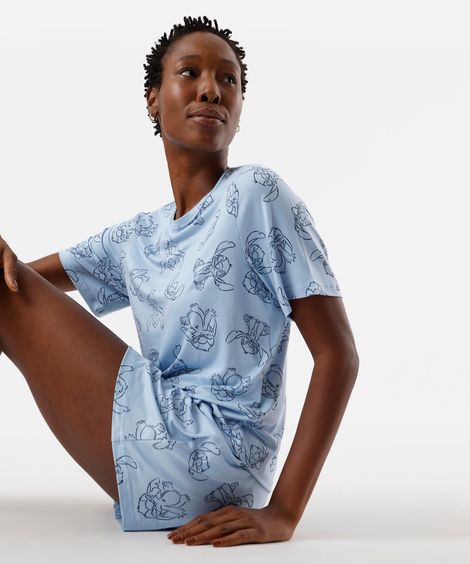 pijama short doll feminino stitch azul