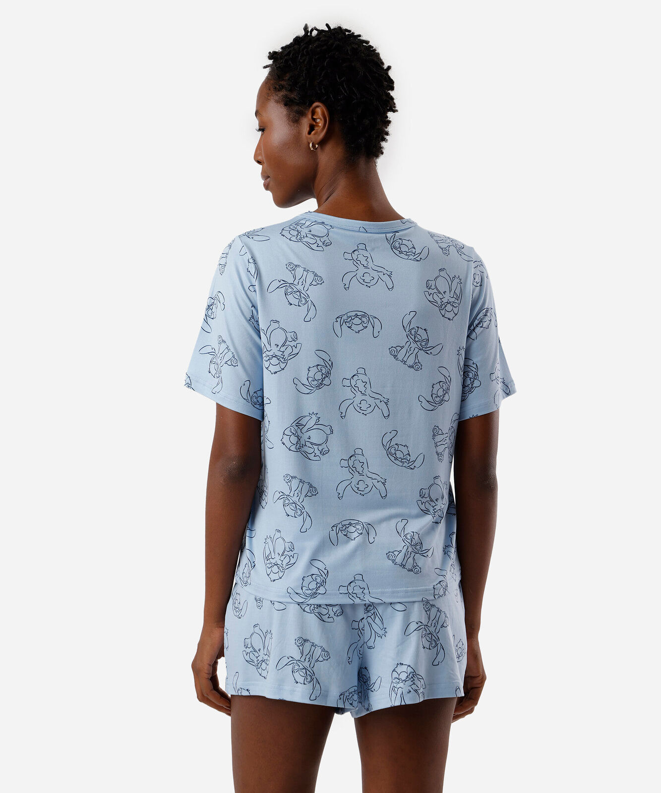 pijama short doll feminino stitch azul