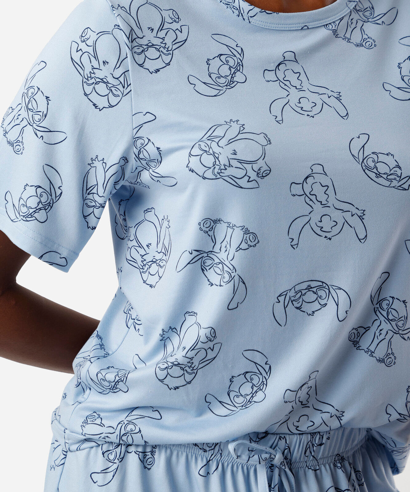 pijama short doll feminino stitch azul