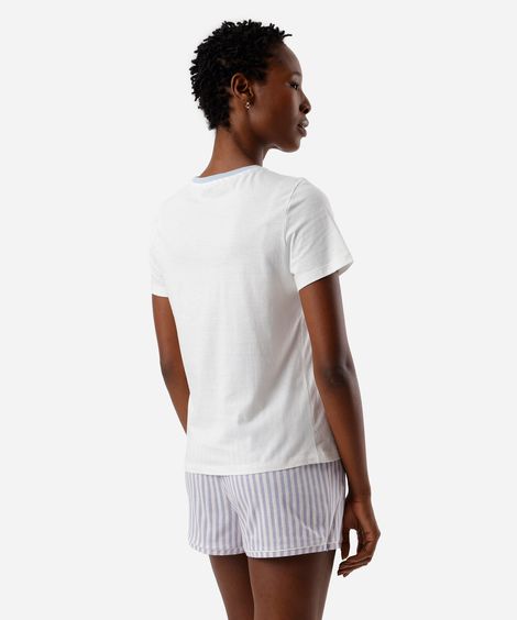 pijama short doll feminino de algodão listra stitch azul