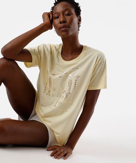 camisetão de pijama feminino sardinha amarelo