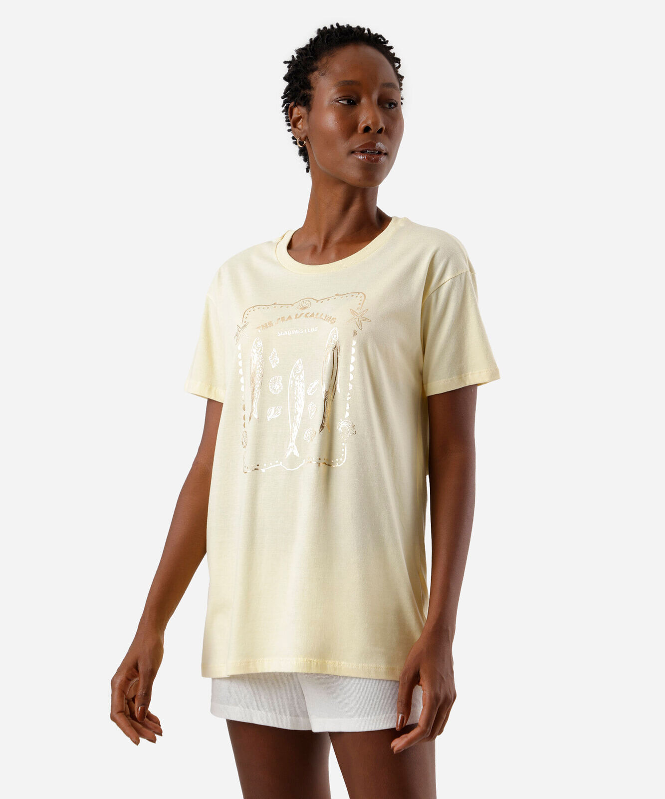 camisetão de pijama feminino sardinha amarelo