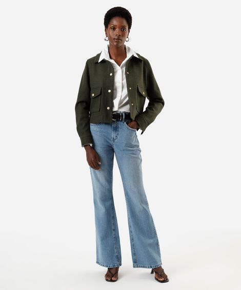 calça flare feminina jeans cintura alta azul