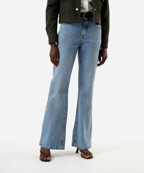 calça flare feminina jeans cintura alta azul