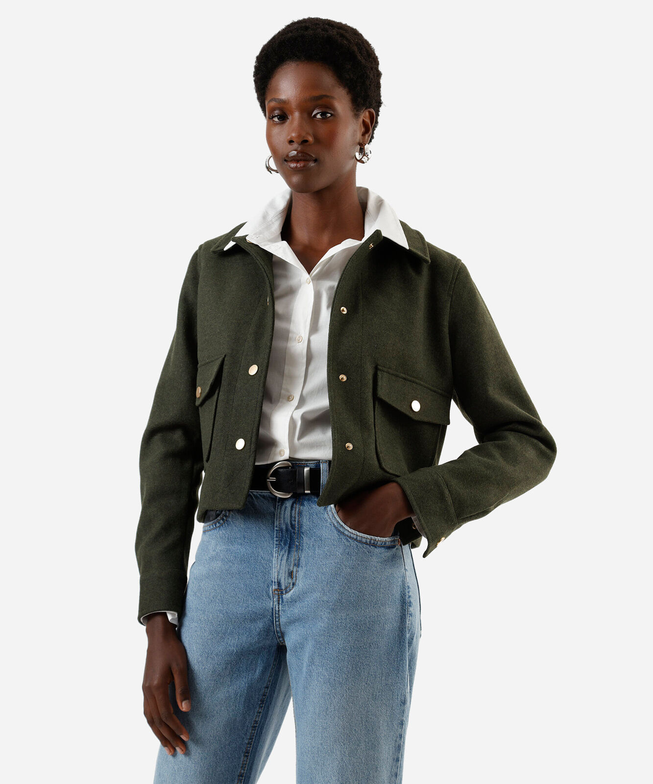 jaqueta feminina texturizada verde