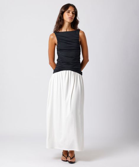 vestido midi feminino franzido mindset colorido