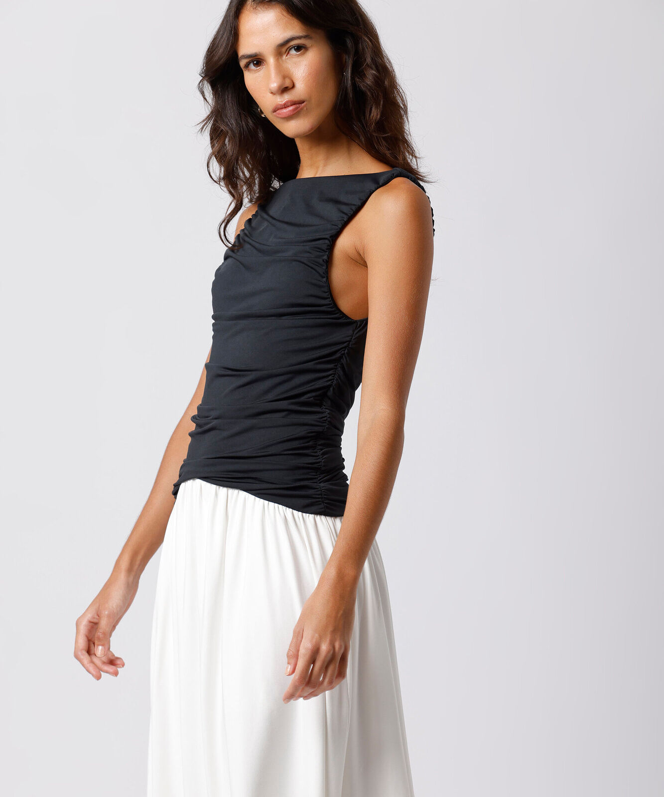 vestido midi feminino franzido mindset colorido