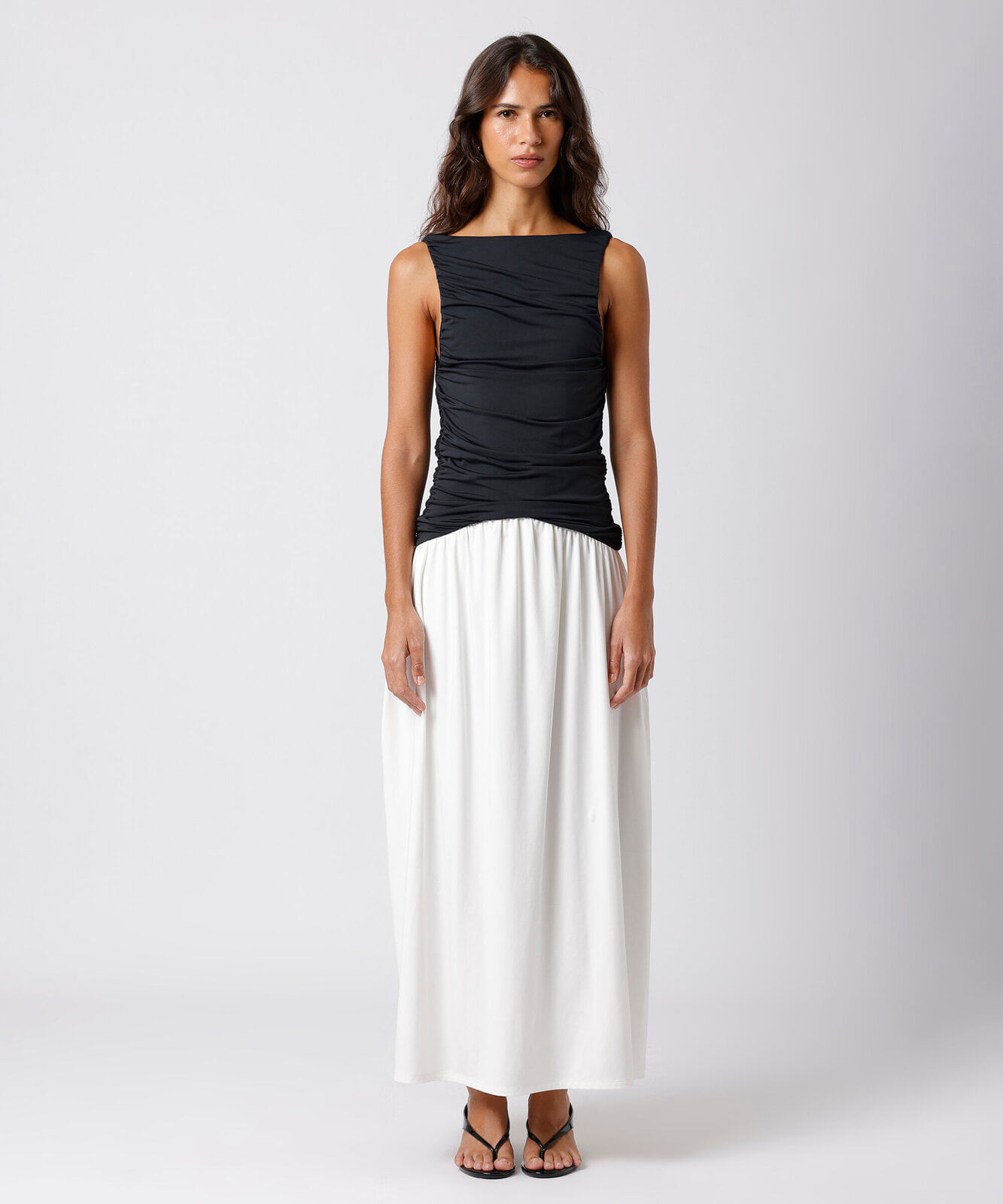 vestido midi feminino franzido mindset colorido