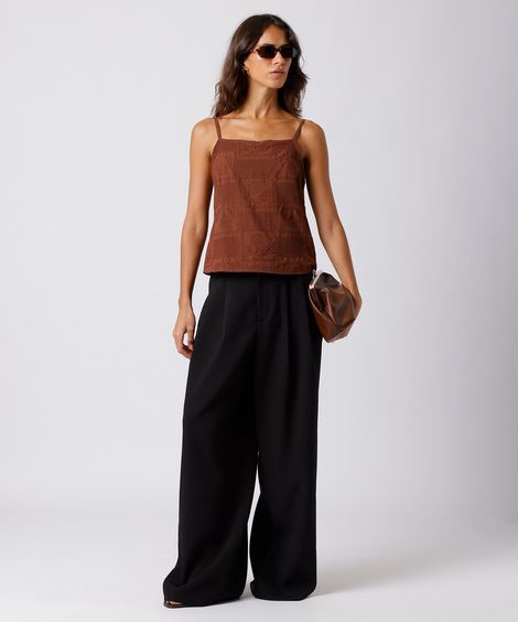 regata feminina de algodão alça fina bordada floral mindset marrom