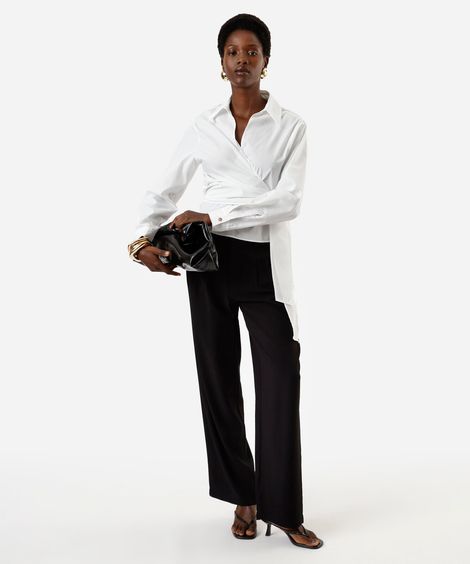 calça de alfaiataria feminina com viscose pregas preta