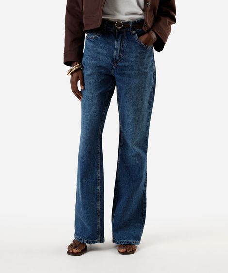 calça flare feminina jeans cintura alta azul